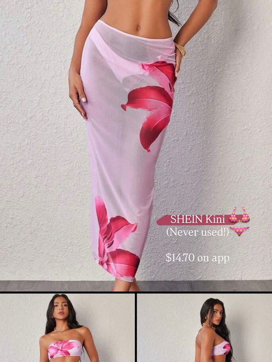 SHEIN Other - SHEIN Pink Floral Wrap Maxi Skirt